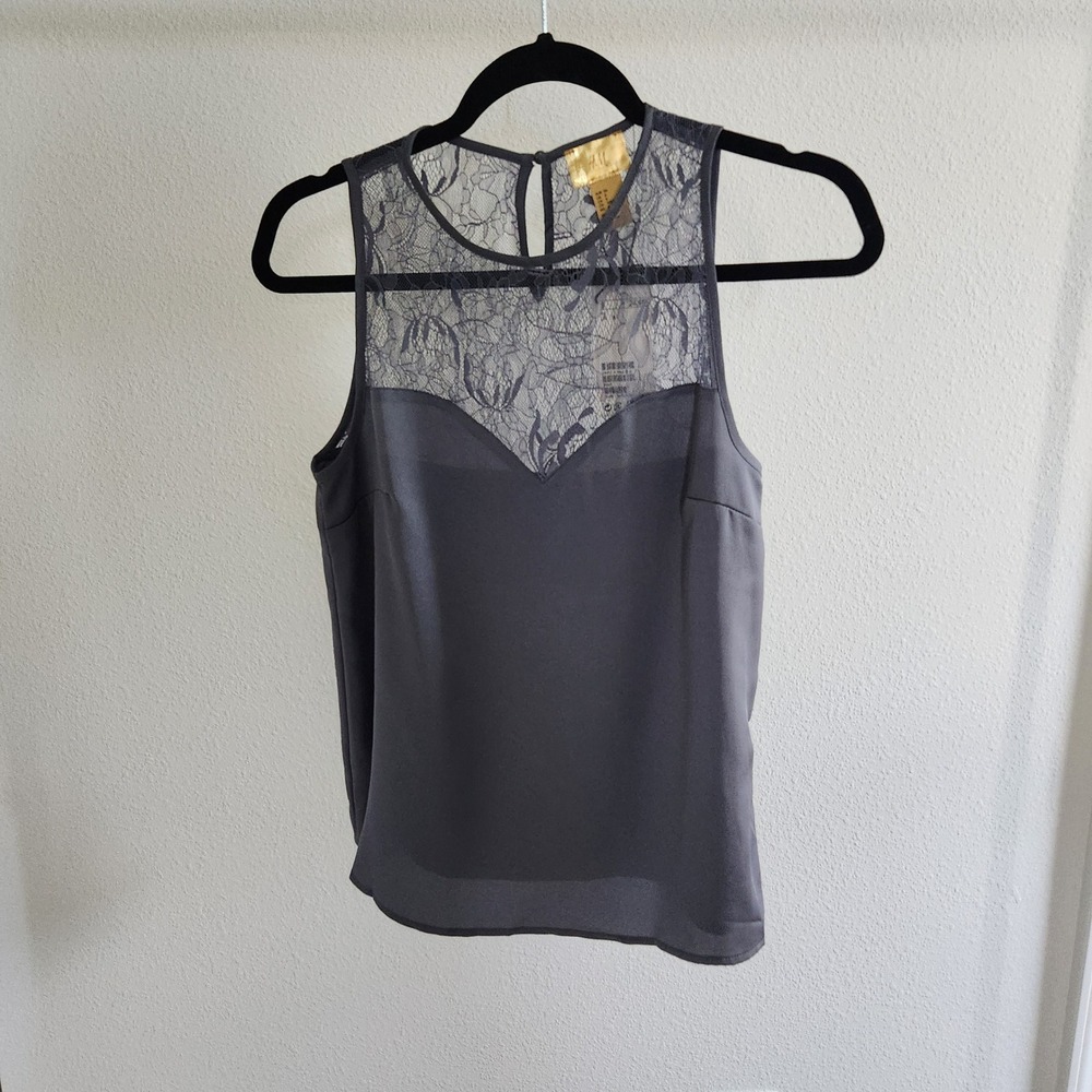 H&M Gray‎ Lace Illusion Sheer Panel Sleeveless Tank Top Size 6 NWT